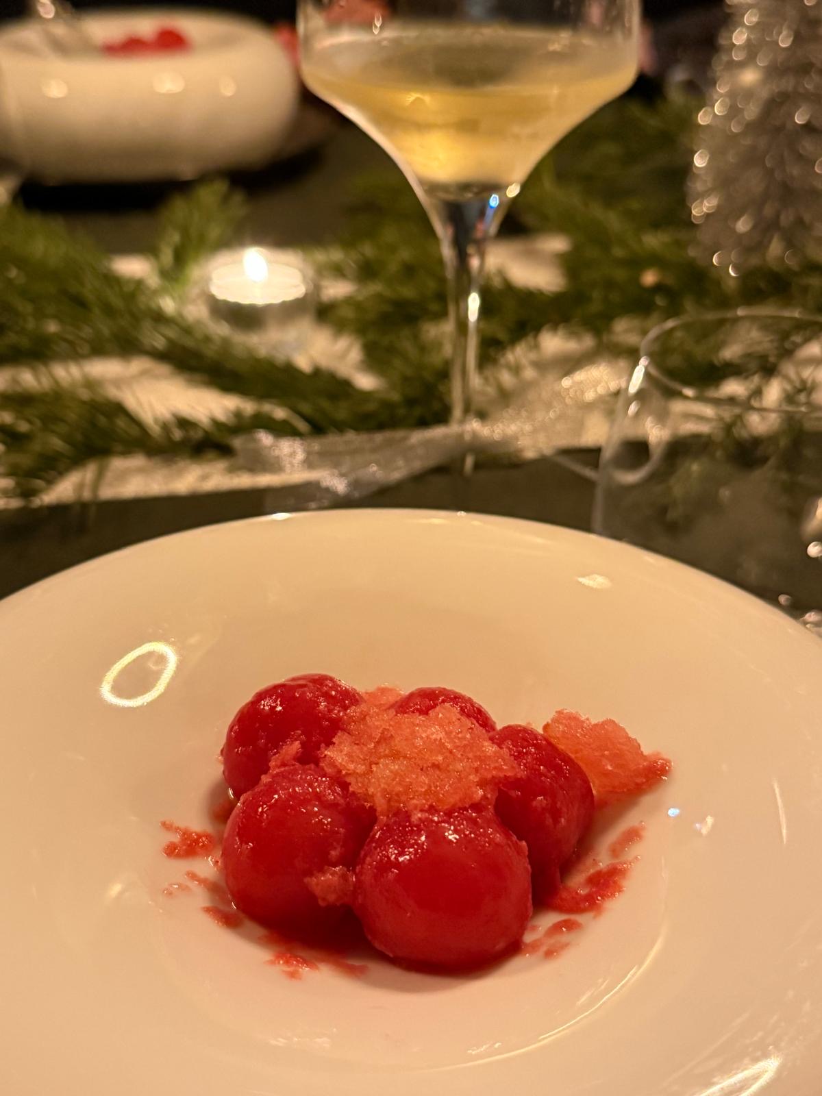 Watermeloen met granité als dessert